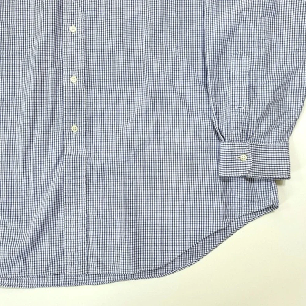Ralph Lauren Polo Dress Shirt Mens 17.5 35 Navy Blue‎ White 100% Yarmouth Cotton